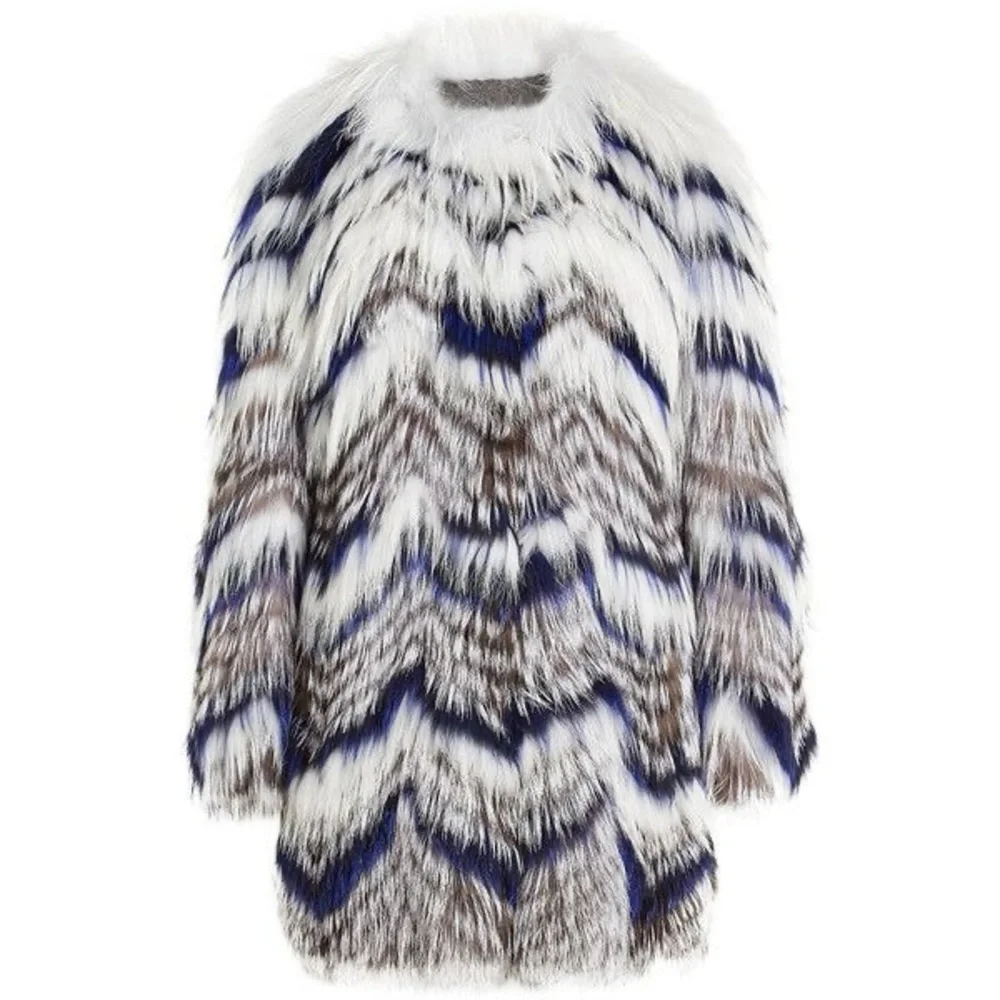 Grey & Multicolor Yves Salomon raccoon /Fox Fur Jacket Size EU 40 /US 10